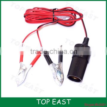 12V/24V Cigarette Lighter Socket with Alligator Clips Cables have fuse - Black + Red