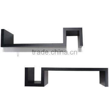 Set of 2 Black Decorative Display Storage Wooden Wall Floating Shelf Rack