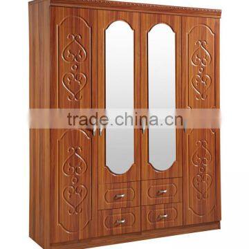 wardrobe 4 doors dark beech color modern design with middle elliptic mirror