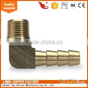 90 Degree Elbow Brass Hose Barb Fitting, 3/8 In Barb, 1/4 In MNPT,