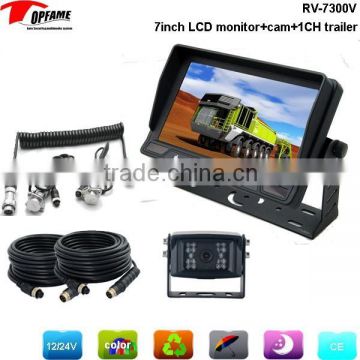 7inch LCD monitor sharp HD waterproof car backup rearview camera system with trailer cable