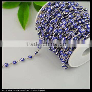 LFD-0022C ~ Wholesale 6MM Rosary Style Chains in Deep Blue Color - Evil Beaded Wire Wrapped Beaded Chain Jewelry Making