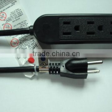 USA 3 outlet extension lead power strip with UL listed black color