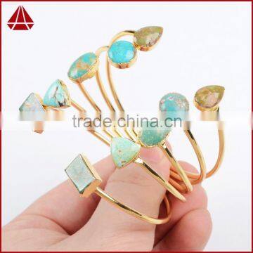 New Coming Jewelry Design Cube Turquoise Gold Cuff Bracelet Adjust Bangle