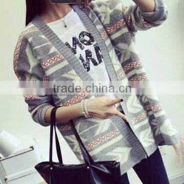 Geometric patterns knit cardigan sweater