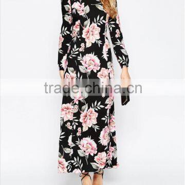 floral printed women dress long sleeves women dress OEM service