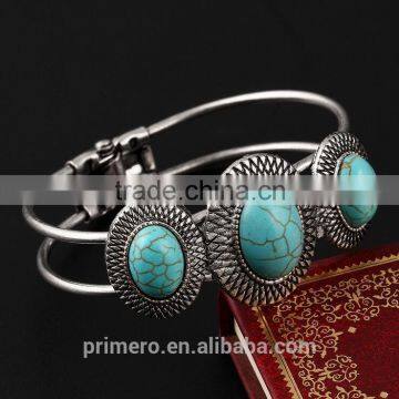 New Hot Vintage Style Tibetan Silver Round Turquoise Bracelet Alloy Bangle Jewelry photo-3