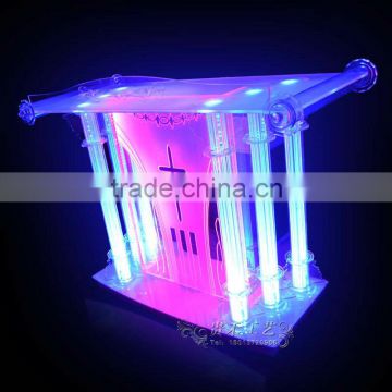 high qualtiy modern church pulpit with LED light, acrylic podium