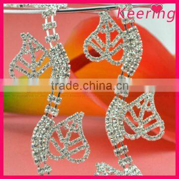 clear bling bling stone wholesale heart shape sliver plate chain rhinestone crystal bridal trim WRC-214