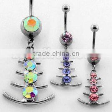 four crystal tiered dangling navel ring