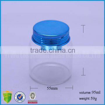 95ml clear mini glass canisters metal lids