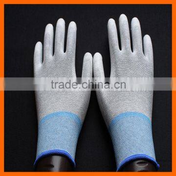 Lint Free carbon fiber conductive esd glove with pu coated palm for industrial safety