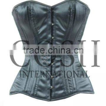 Steel Boned Overbust Corset in Grey Satin, Ci-001