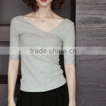 Deep V-Neck Women Girls Sexy T-Shirts Kintted Clothing Summer Tops OEM Manufacturers From Guangzhou