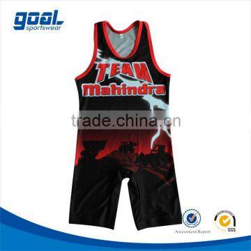 Latest design spandex cheap custom sublimation team wrestling clothing