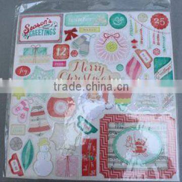 Customized Printing Colorful Chipboard label Christmas sticker,gift label