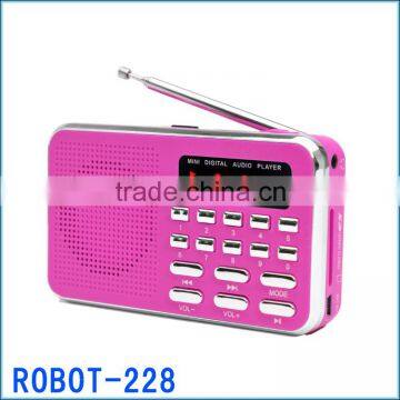 Hi-FI ultra-thin portable card speaker,Digital audio player,fm radio usb sd card reader speaker Robot-228u