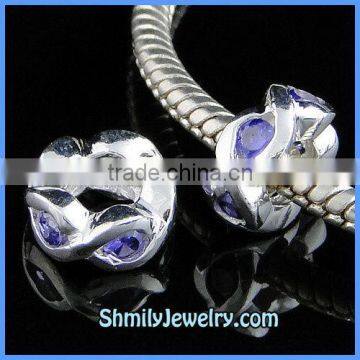 Wholesale Sterling Silver & Purple CZ Rhinestone European Beads BCZ40B