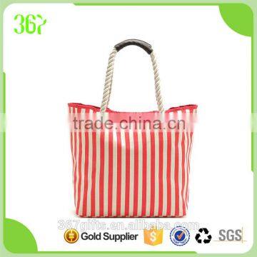 2016 Stripes Canvas Women Shopping Turkey Handbag wither Leather Twist Cotton Handle