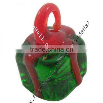 Handmade Lampwork Pendants, Christmas, Bag, Green, Size: about 19mm long, 13mm wide, hole: 3mm(LAMP-19X13-1)