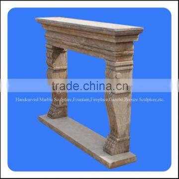 Carved Natural Indoor Beige Marble Fireplace Surround Antique Stone Fireplace