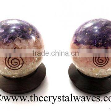 Rose Amethyst Crystal Chips Layered Orgone Ball / Sphere