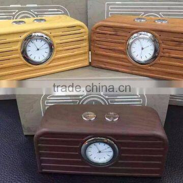 New Wireless Bluetooth Wooden Speaker with TF Card FM Clock Support Hands-free Calls for Mobile Phone