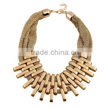 2015 Fashion Jewelry big exaggerated multilayer golden tassels cotton rope necklace