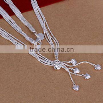 wholesale 18INCHS heart pendant five layers chain 925 sterling silver necklace