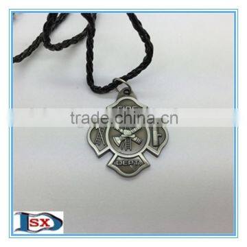 Personalized identification metal dog tags with leather rope for firemen
