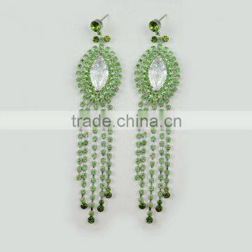 2015 Wholesale fashion green rhinestone chains diamond stud earrings