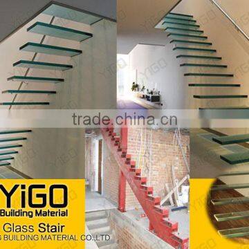 Floating Glass Staircase,hot Sale Straight Floating Glass Wood Stairs