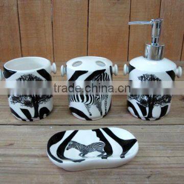 Zebra and Tree Decal Ceramic 4 PCs of Bathroom Set