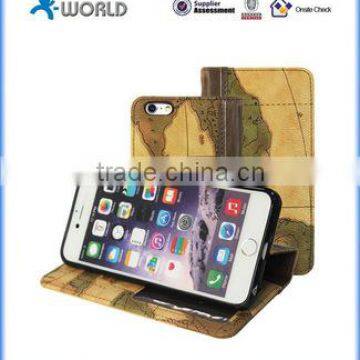 2016 Map Pattern Retro Case for iPhone 6S,Inside Soft Protective TPU Case with Stand