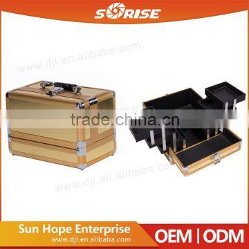 Chinese Factory Custom Best Quality Pro Kiss Lock Gold Clasp Aluminum Makeup Train Case photo-2