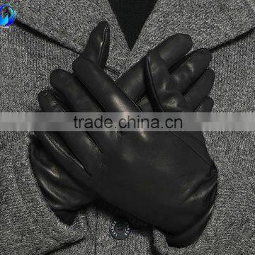 Hot Sale Wool Lined Black Sheepskin Leather Touch Gloves for Men photo-2
