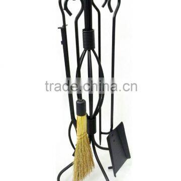 Black Wrought Iron Fireplace tool set with Center Weave