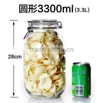 3.8L 3800ml Recycled airtight Round shape glass jar with metal clip top lid for kitchen and food