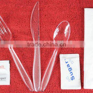 clear medium heavy disposable PS plastic cutlery with spoon knife fork