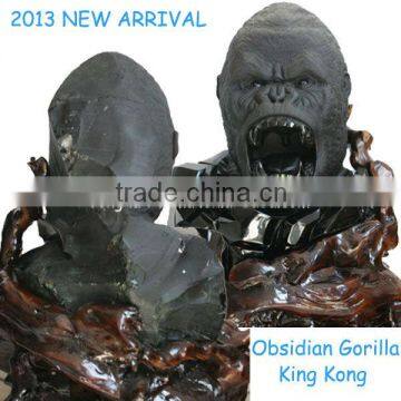 2013 New Arrival Top Quality Obsidian Gorilla ,Semi-Precious Stone King Kong , Obsidian Quartz Crystal Skull