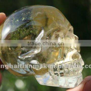 Tibetan CLEAR yellow Quartz Crystal Skull