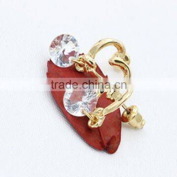 2016 newest designs lovely heart gold plated crystal drop stud earrings