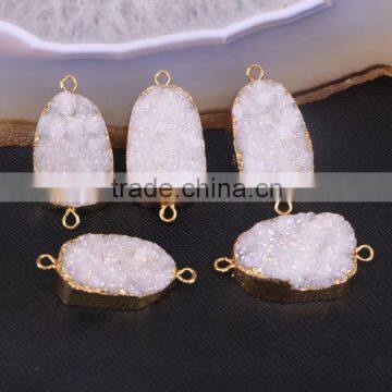 Gold Plated Natural Agate Titanium AB Druzy Geode Connector Double Bails White Druzy Gemstone Geode Jewelry photo-4