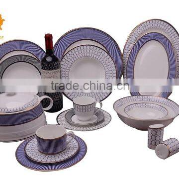 Shining silver&blue design of porcelain dinnerware set for 12 persons