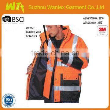 4 in 1 jacket High visibility reflective jacket workwear winter construction safety jacket