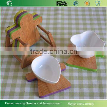 Hand-in-hand Bamboo Coaster Set With Colorful End photo-4