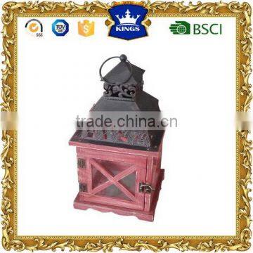 Red color wood lantern cross frame iron top