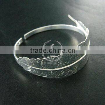 65mm Diameter Silver Plated Brass Feather Bangle DIY Bracelet Jewelry Supplies Findings 1900104 photo-2