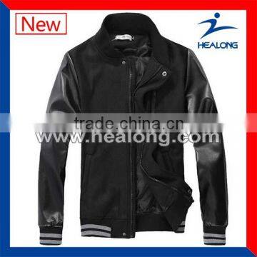 Fashion Mens Baseball Jacket Leather Sleeves