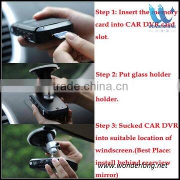 HD198 Sunplus 720P 30fps CAR DVRS 2.5"LCD 270 degree Lens 6pcs LED good night vision CAR DETECTO DVR car night vision